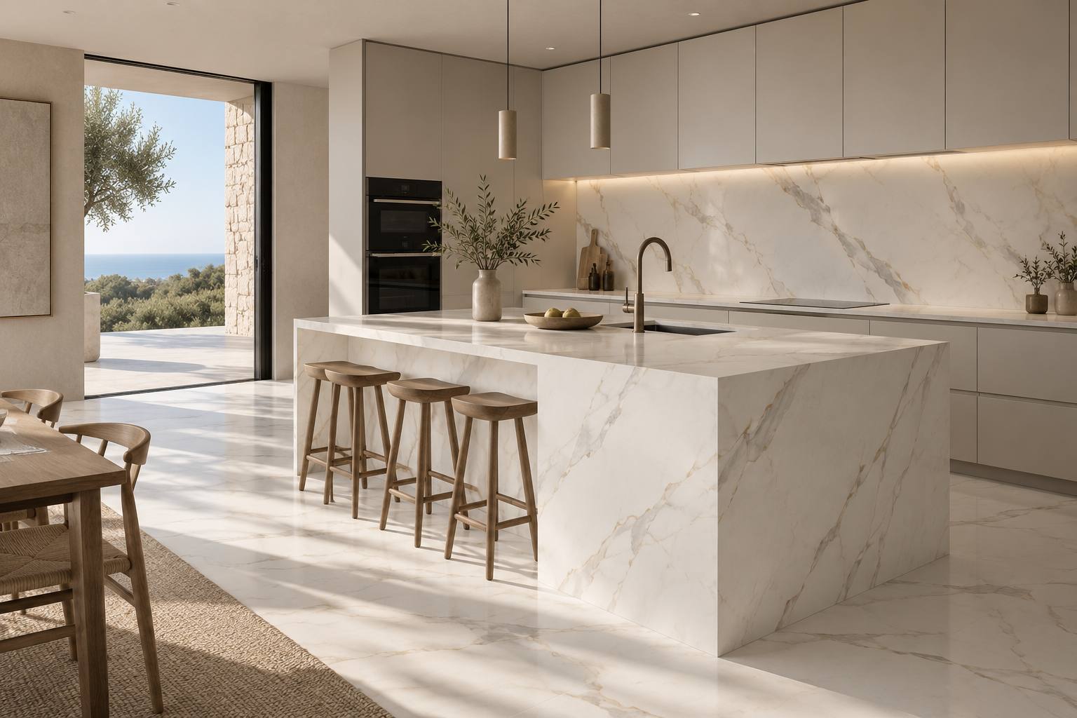 Cocina con Pearl Statuario