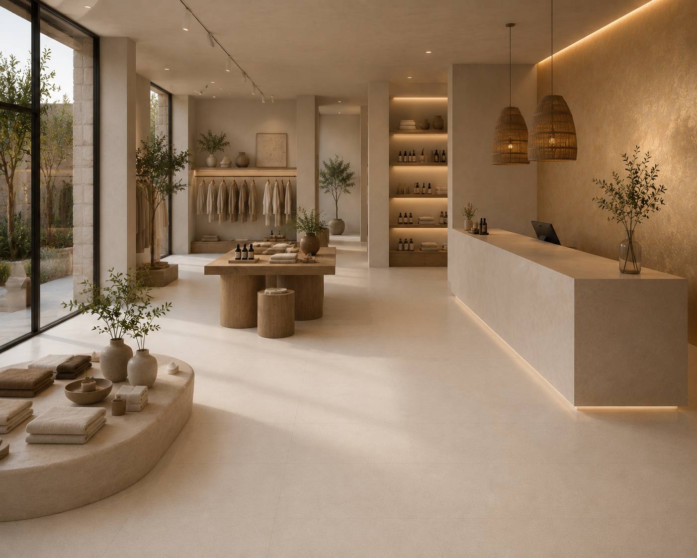 Espacio comercial revestido con porcelánico