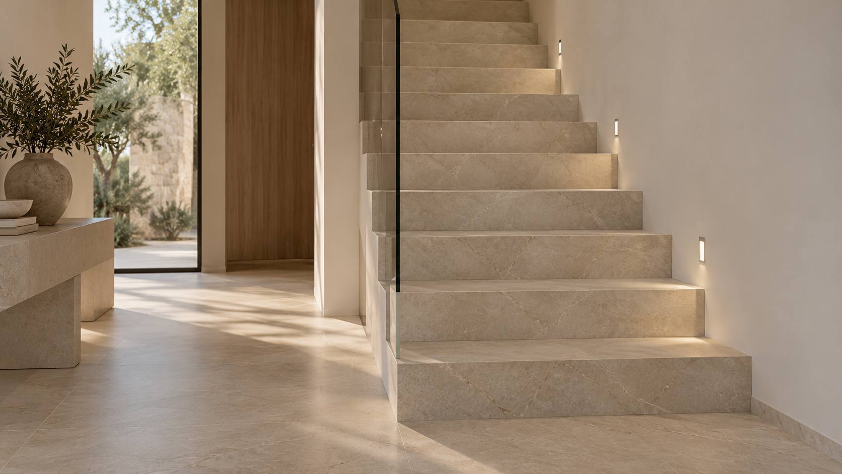Escalera interior revestida con porcelánico